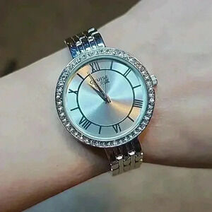 Cruise Club Silver Toned and White Gem Bezel Link Bracelet Watch